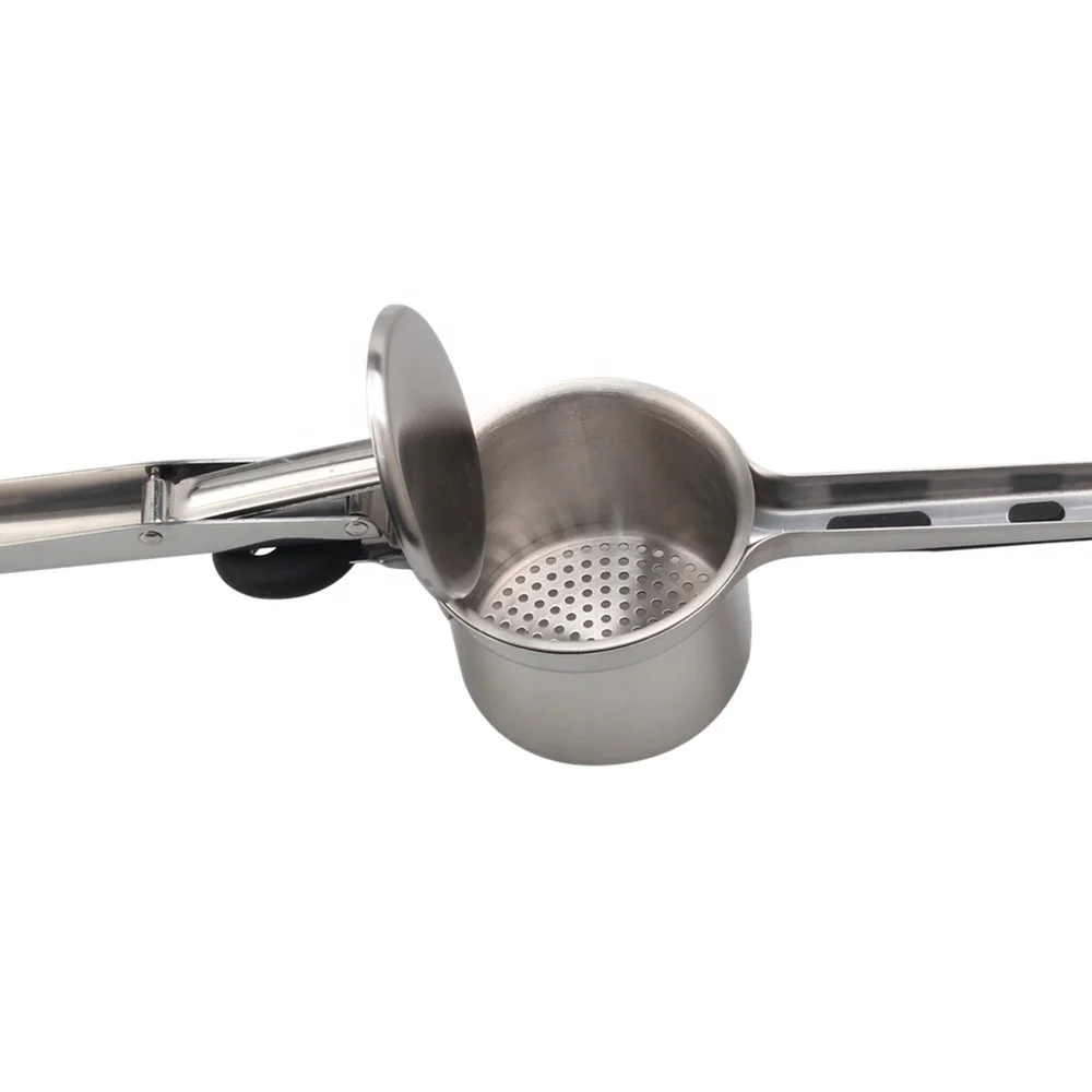 Non-slip Silicone Handle Fruit Masher Food Crusher for Vegetables Yams Squash, Stainless Steel Potato Ricer