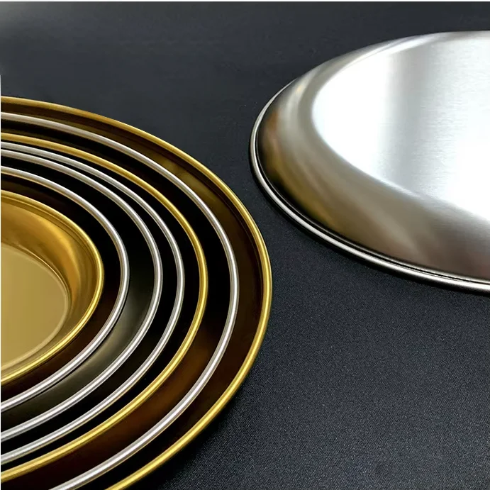 Wholesale custom multiple specification Korean style silver gold oval stainless steel food serving trays  plates for  cooking