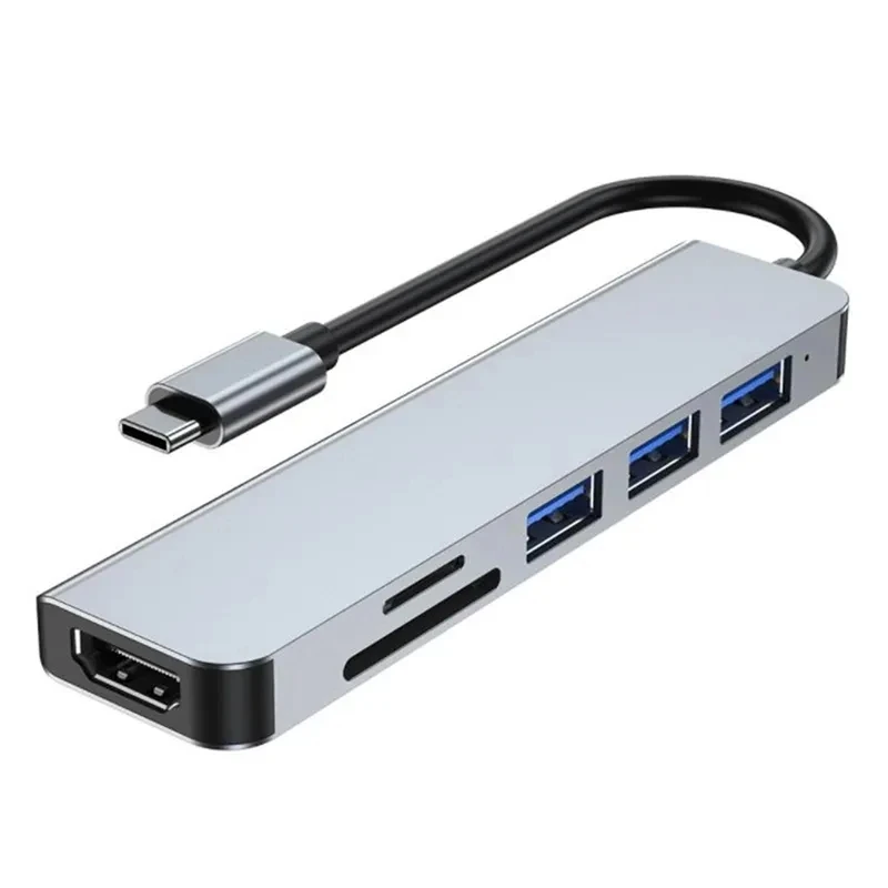 6-in-1 USB Type C Hub with 4K HDTV Video Monitor Dock Hub USB C to Multiport Adapter with Card Reader Hub 3 USB 3.0