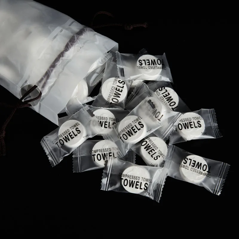 Hot Biodegradable mini white soft Compressed Face Towels tablets coin compressed towel Blister Compressed Towels