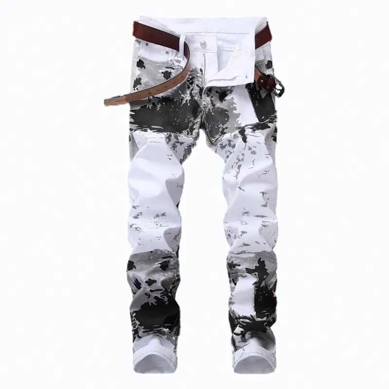 2020 New The fashion high quality washed printing  skinny men jeans slim fit jeans mens