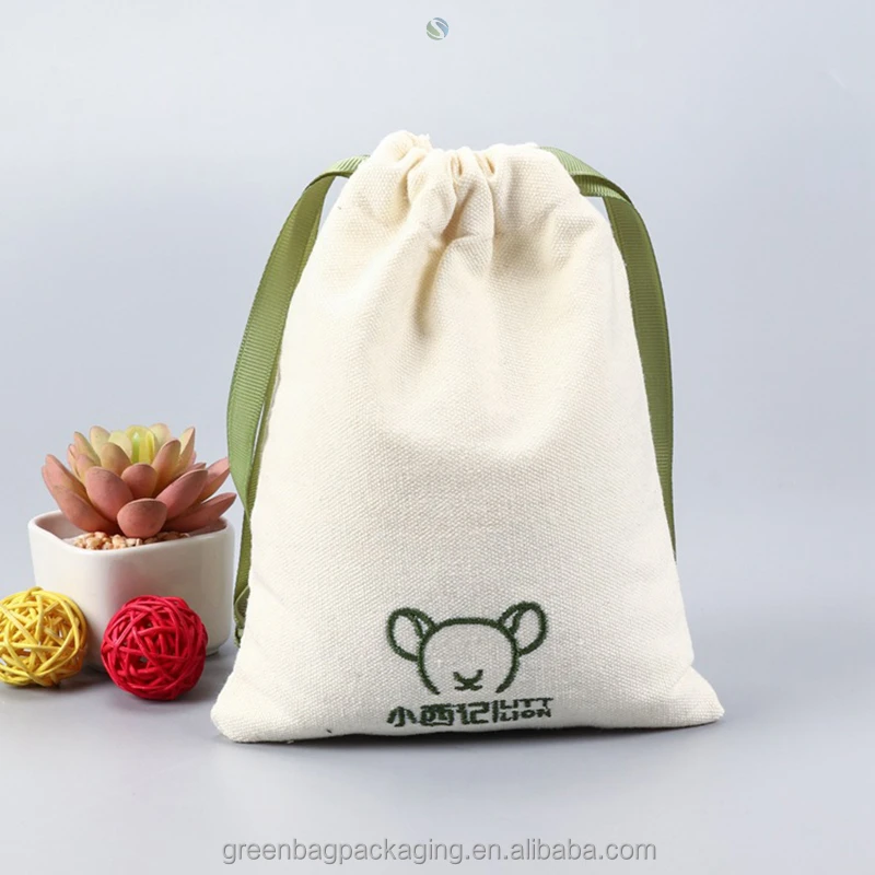 Cotton Backpack With Cord Luxury Dust Bag For Dress Ecofriendly Jewelry Pouch Customize Zip Lock Small Bleached White Children