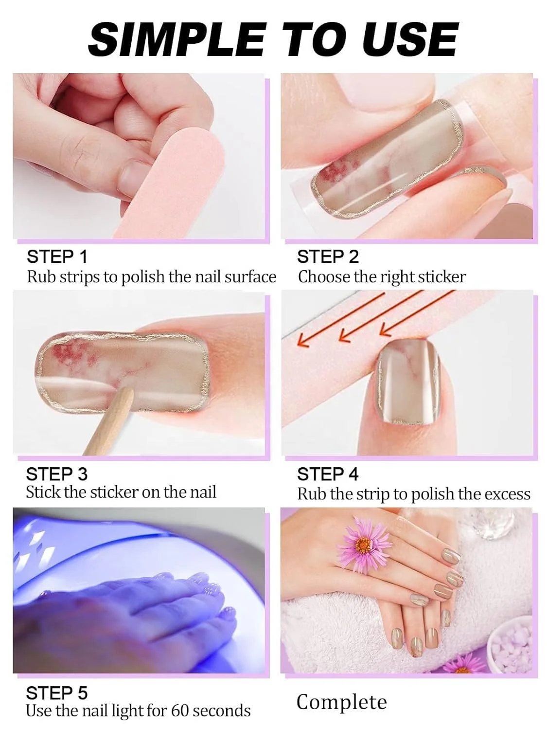 20PCS Gel Nail  Strips, Adhesive Full Wrap Gel Nail Art Sticker, Waterproof Gel Nail Wrap Stickers with Nail File and Stick