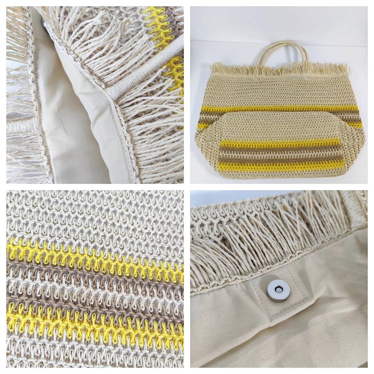 New Style Colorful Large Capacity Paper Fashion Tassel Streaks Straw Woven Handbag Tote Bag