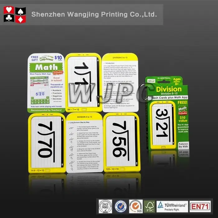 WJPC-High Quality Printing Alphabet Educational Custom Learning Math Flash Card Printing