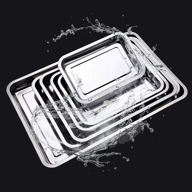 Factory Wholesale All Size Stainless Steel Baking Tray 2 cm Deep Rectangular Tray Serving Tray