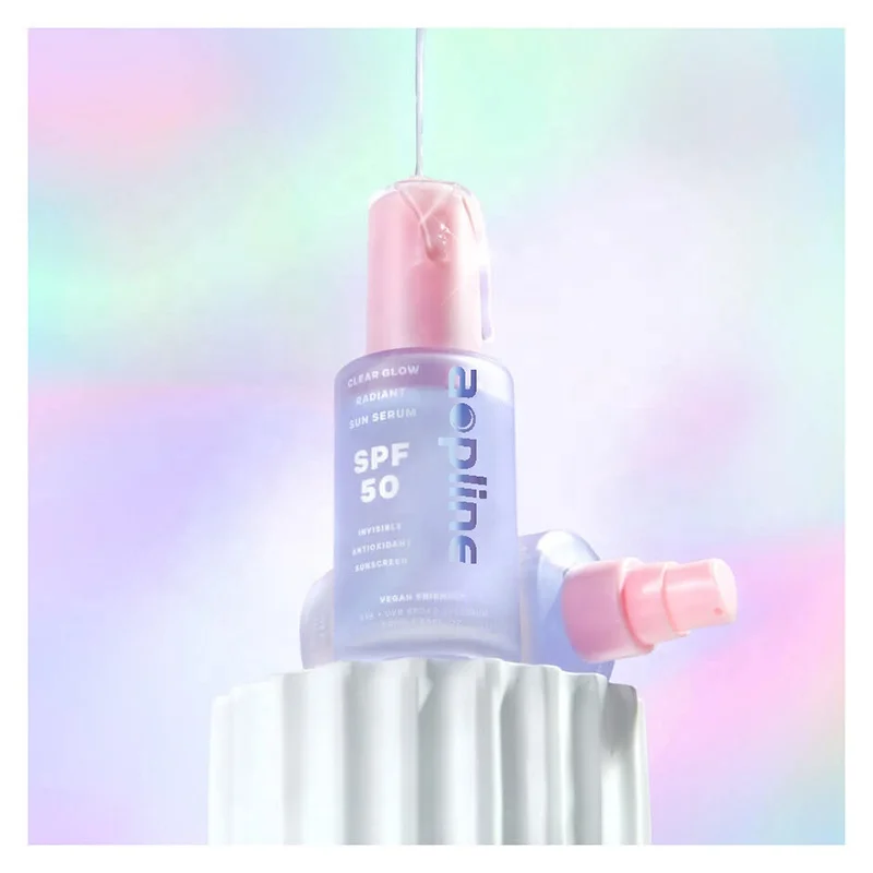 Private label transparent clear glow radiant SPF 50 facial sunscreen serum for face