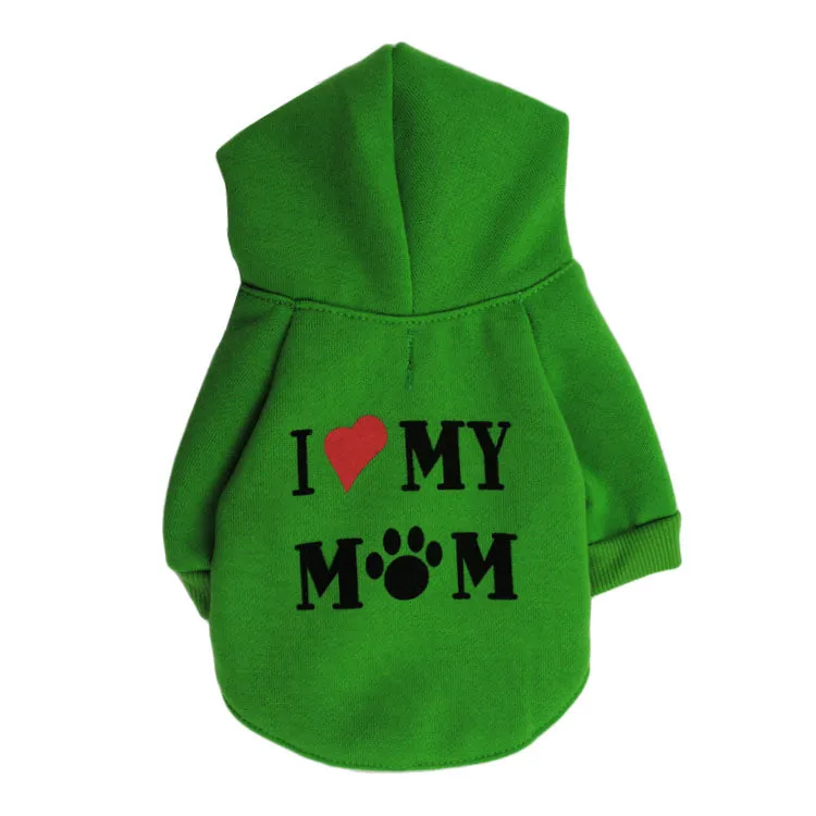 I Love My Mom winter hooded dog sweatshirt hoodie pet clothes for dog