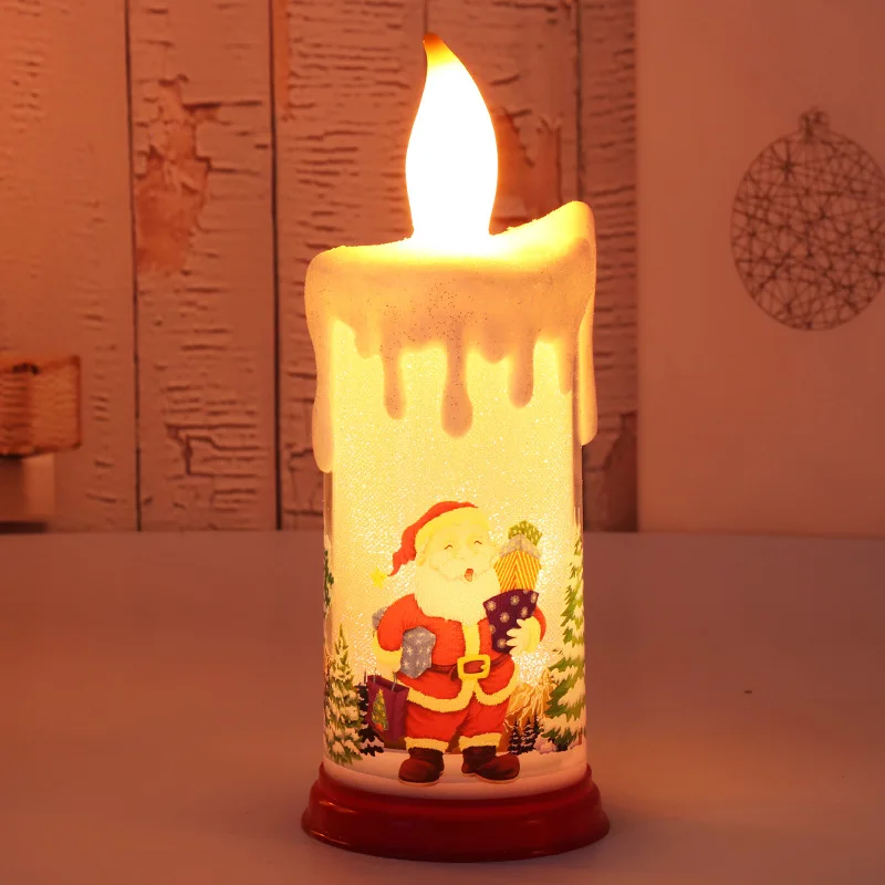 Christmas Flameless Candles LED Flickering Battery Pillar Candles Santa Snowman Decals Festival Winter Party Decoration