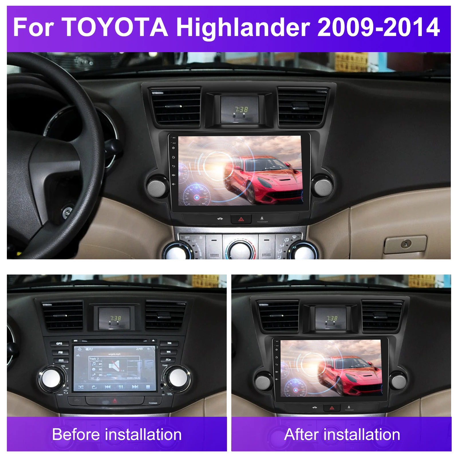 (AU Stock) Podofo 10.1' 4+64G Android Car Stereo Carplay Android Auto For Toyota Highlander 2009-2014 IPS DSP GPS RDS Wholesale