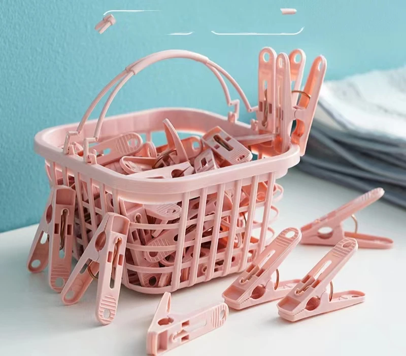 wholesale 30 windproof clips clothespins underwear socks student plastic clips with storage baskets quilt clothes drying clips