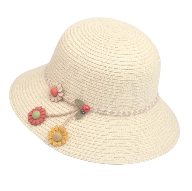 Flounce Ribbon Flower Child Sun Hat Summer Beach Wide Brim Straw Hat Decorated Beach Straw Hat