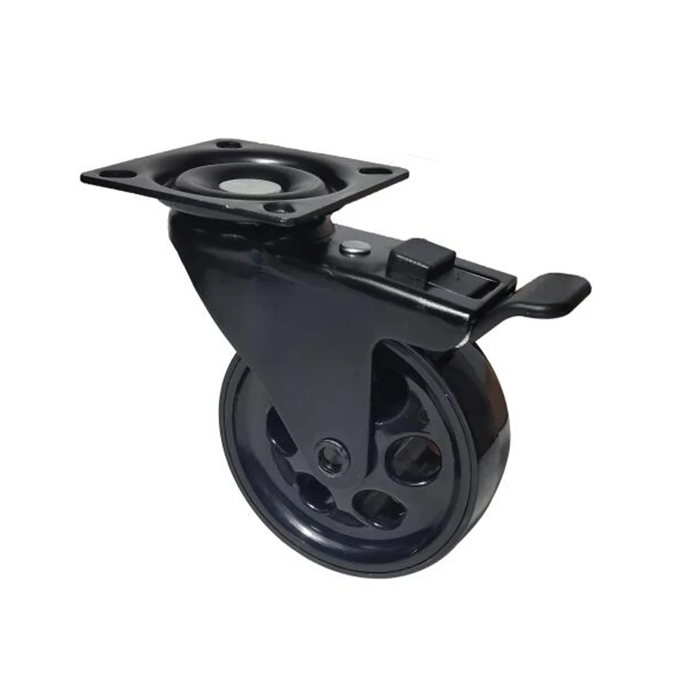 SQ Castor 75 mm black on black Office Casters Swivel trolley cart PU Wheel Vintage hollow caster for cabinet