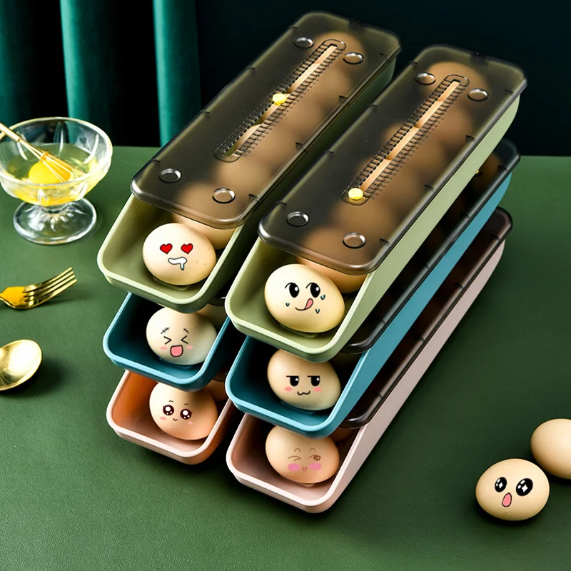 Egg Preservation Box Automatic Rolling Egg Storage Box Carrier with Lid Plastic Egg Storage Box