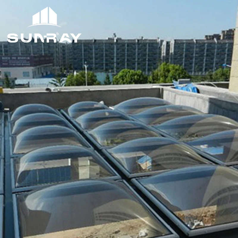 Manufacturer direct sales PC polycarbonate dome skylight aluminum alloy frame custom arc top roof insulation lighting cover