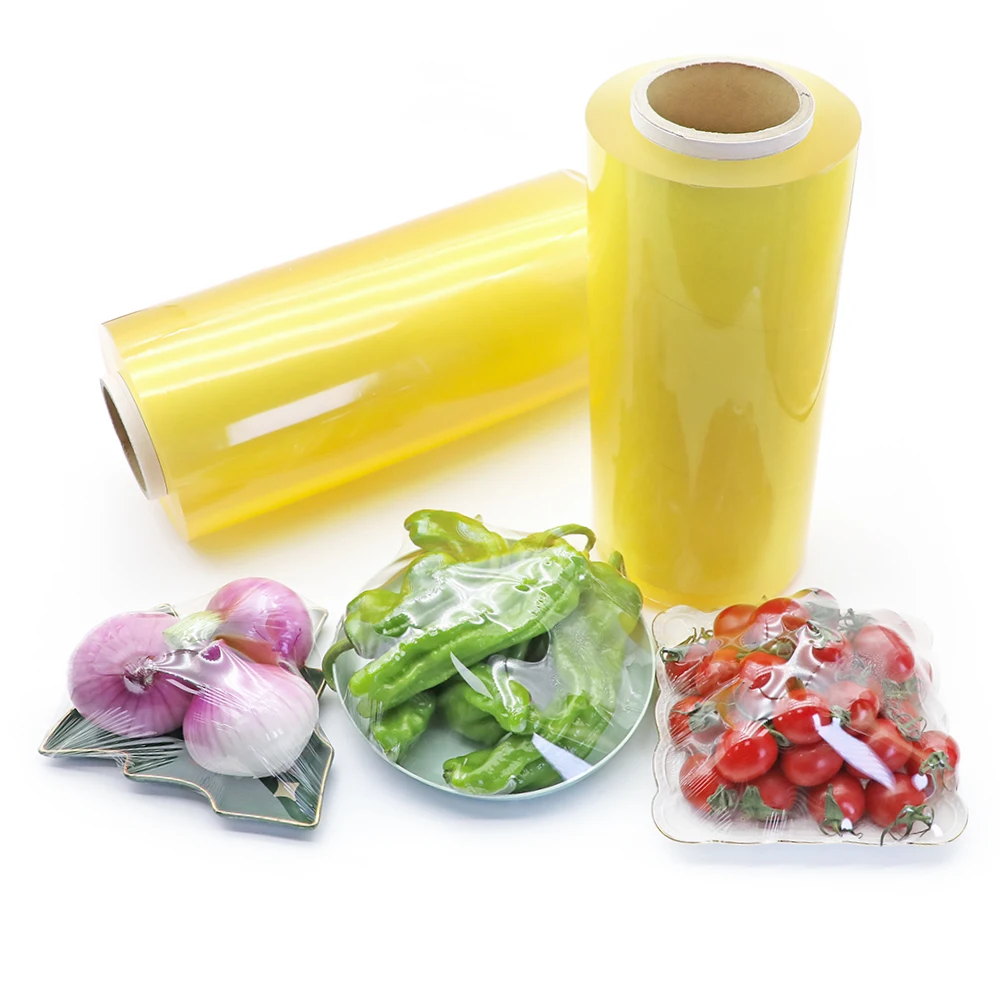 High clarity PVC green packing cling film roll for supermarket/household