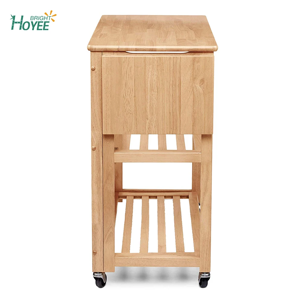 Simple and convenient folding Kitchen Cart with bamboo mobile pulley