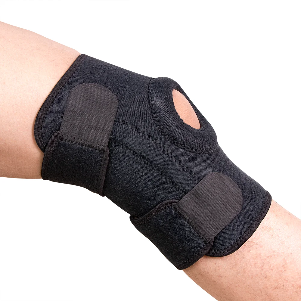 Black breathable adjustable neoprene sports open patella knee brace