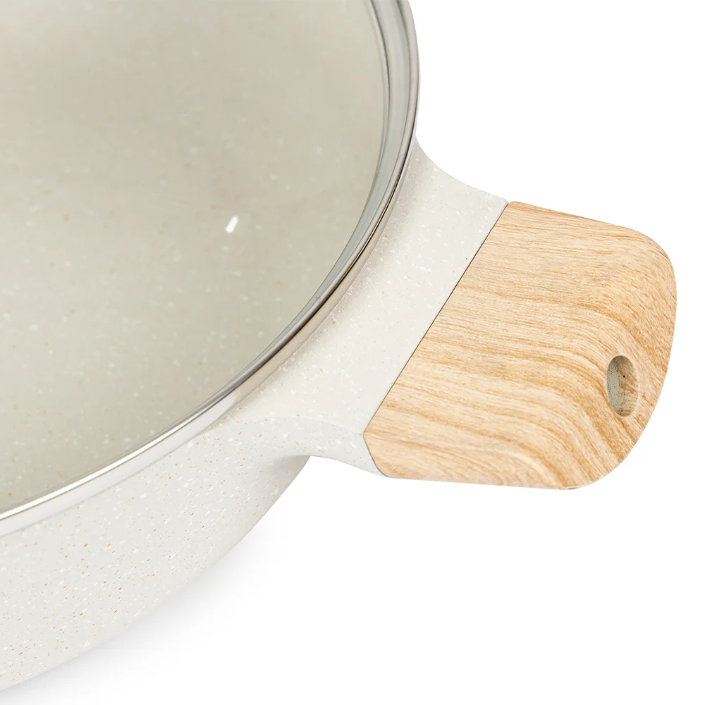 Custom good quality 9pcs cream cookware set nonstick induction bakelite handle