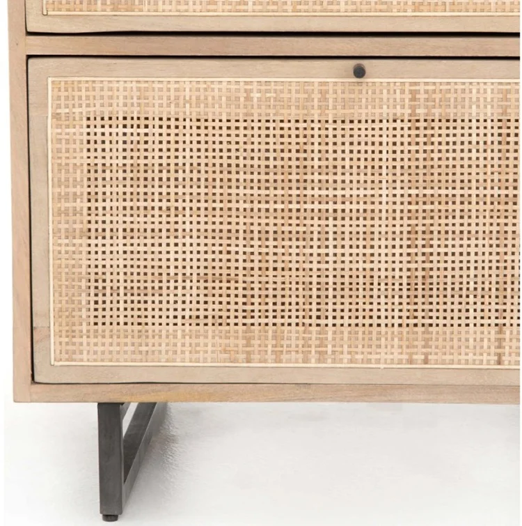 BELLEWORKS Custom Rattan Furniture Modern Storage Drawer Cabinets Wooden Rattan Nightstand Side Bedside Table