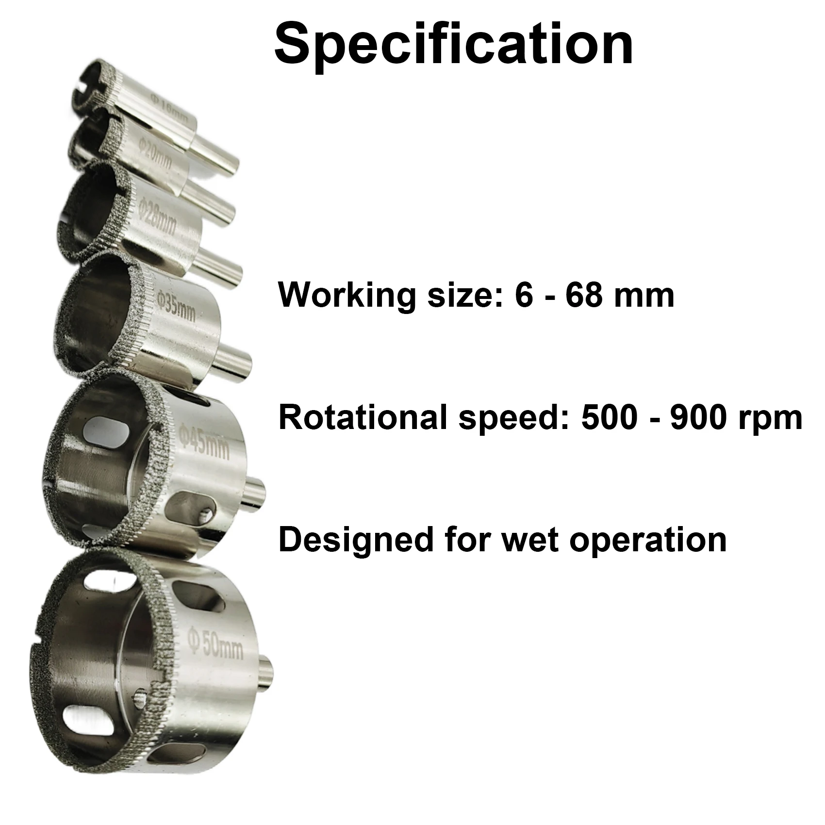 SUGETOOLS 10pcs High Quality M6 - M68 Round Shank Diamond Hole Saw Drill Bit Set for Glass Tile