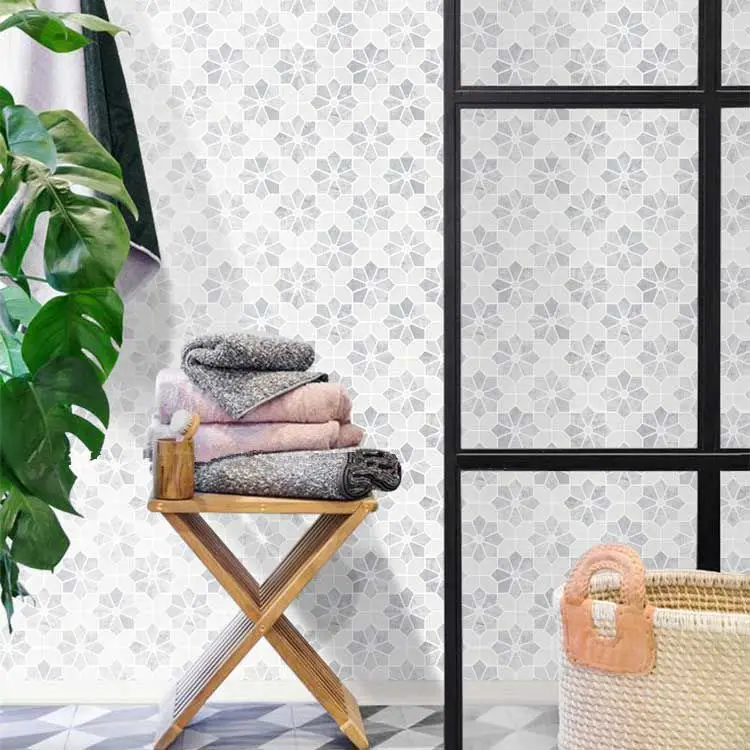 Bath Wall and Floor Mosaic Tile Kitchen Backsplash Flower Pattern Carrara White Marble Mosaic