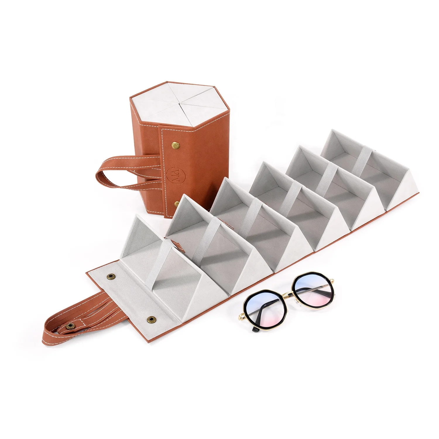 Bestpackaging PU Leather Multiple Sunglasses Organizer case custom logo Travel Glasses organize Box  eyeglasses Display Box