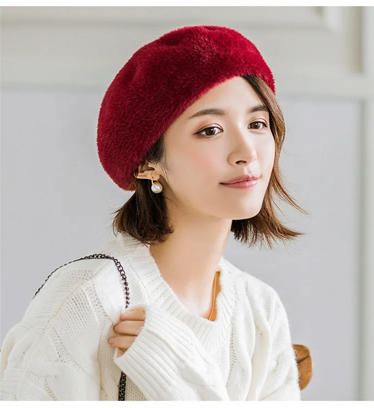 Лидер продаж 2019, индивидуальный высококачественный Женский Элегантный берет из меха норки, британская восьмиугольная шапка художника