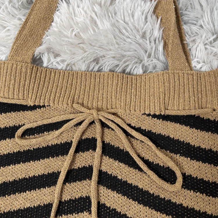 Winter&Autumn Crochet Shoulder Bag Large Capacity Shopping Handbag Drawstring Wool Knitted Tote Bag