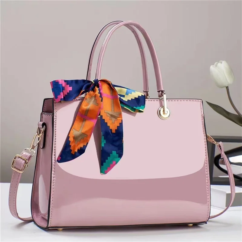 Versatile Solid Color 2024 New Bright Leather Large Capacity Middle Aged Mom One Shoulder Women Bags Handbags