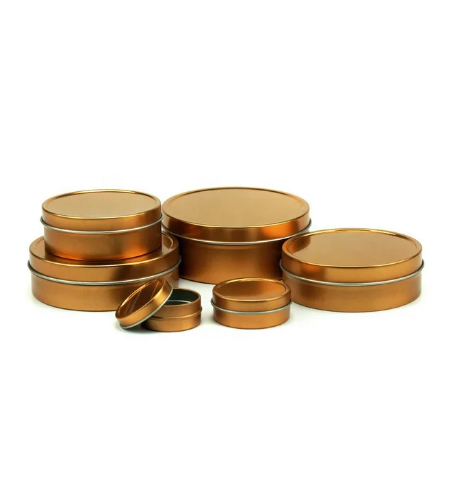 Copper color 1oz 2oz 4oz 6oz 8oz 12oz 16oz seamless round shallow tin container