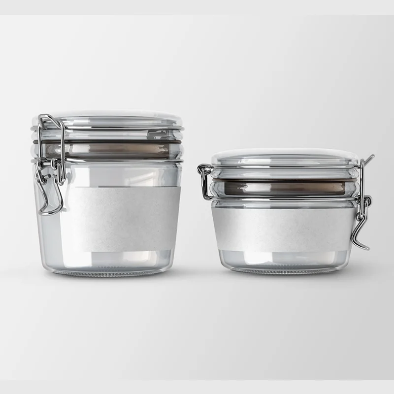 Mini Clear Kitchen Storage Glass Spice Jar Container with Clip Lids Wide Mouth 100ml 200ml 280ml Flip Lid Glass Candy Jam Jar
