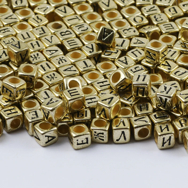 6mm Gold Silver Acrylic Plastic Beads for Jewelry Making Bracelets Square Cube Alphabet Letter