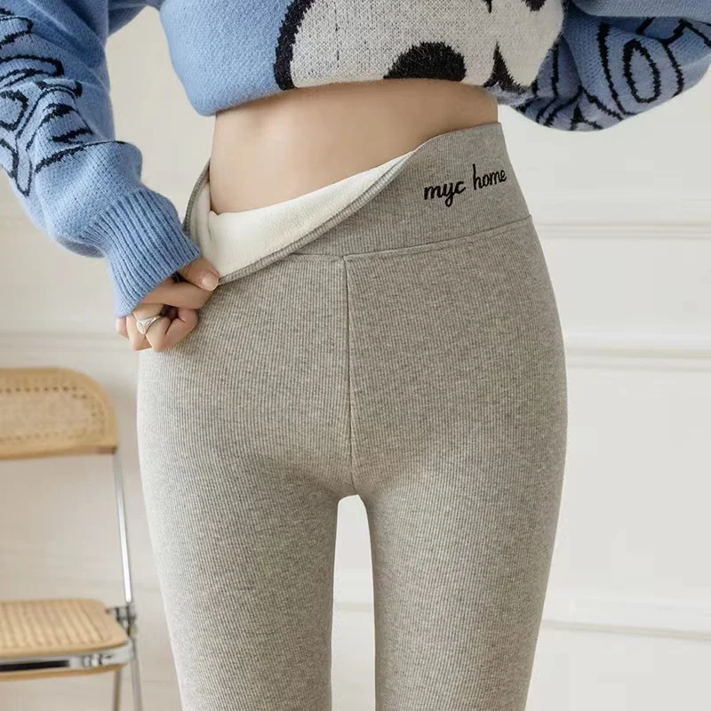 Winter Thick 350/450g Cashmere Warm Elastic Tights High Waist Slim Body Fuzzy Fleece Women Leggings