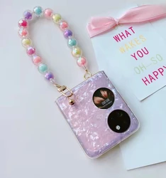 Glitter Pearly-Lustre Translucent Shell Pattern Mobile Phone Case With Wrist Chain for Huawei P50 Pocket Case