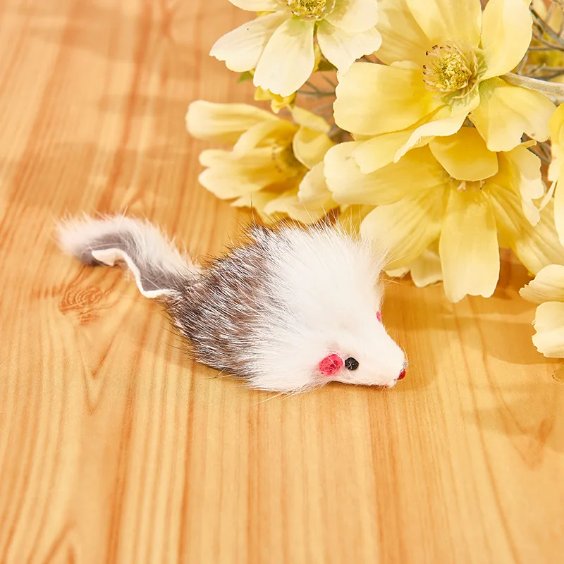 Double color long hair little mouse Rabbit skin mouse plastic teaser cat toy