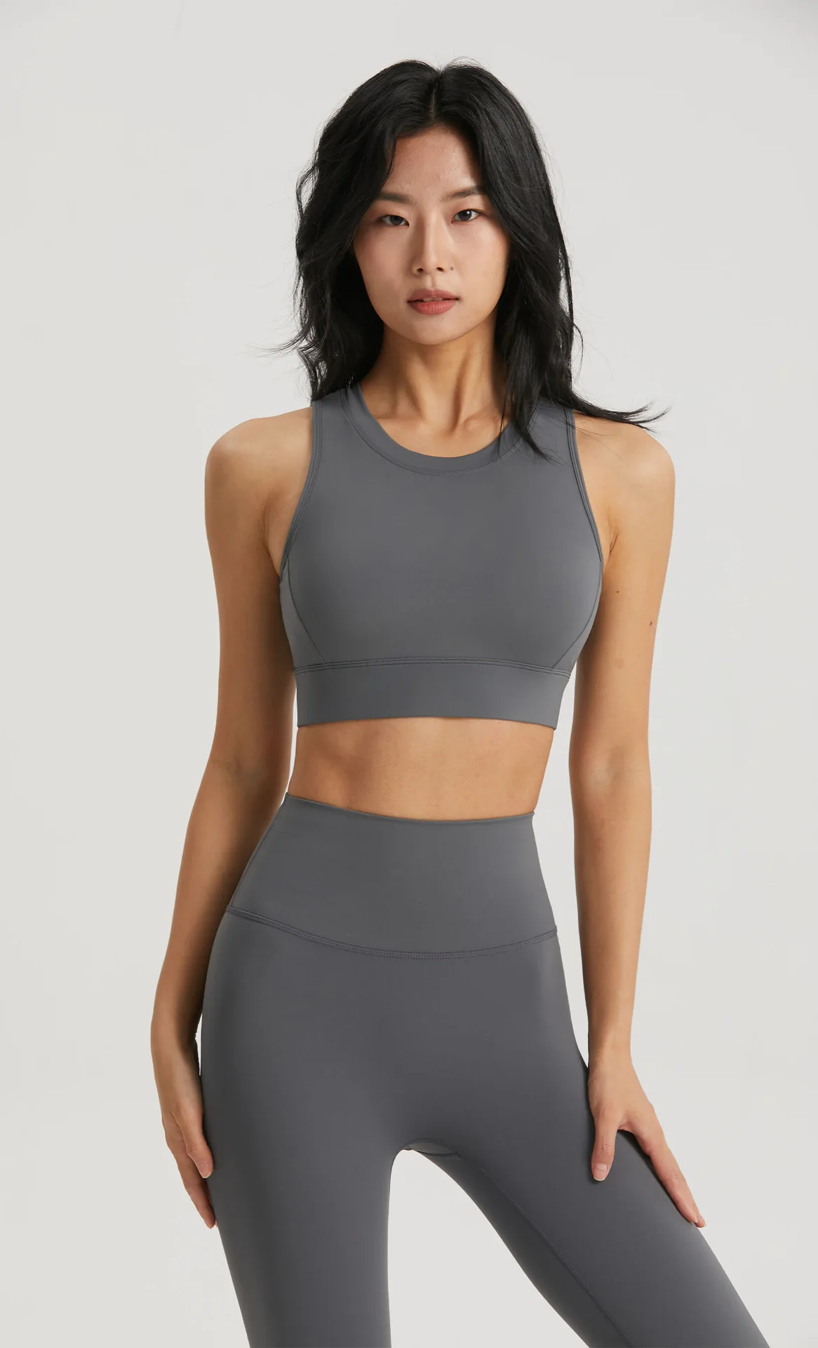 Women custom round collar semi-fixed cup sleeveless crop top sports bra gym training cooling feeling plus size sports bras for b