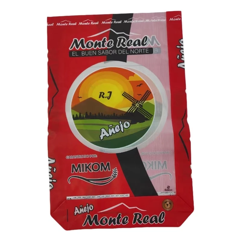 sacos bopp de 49kg para envasar arroz woven bopp rice packing bag for peru market block bottom pp sack 10kg with handle
