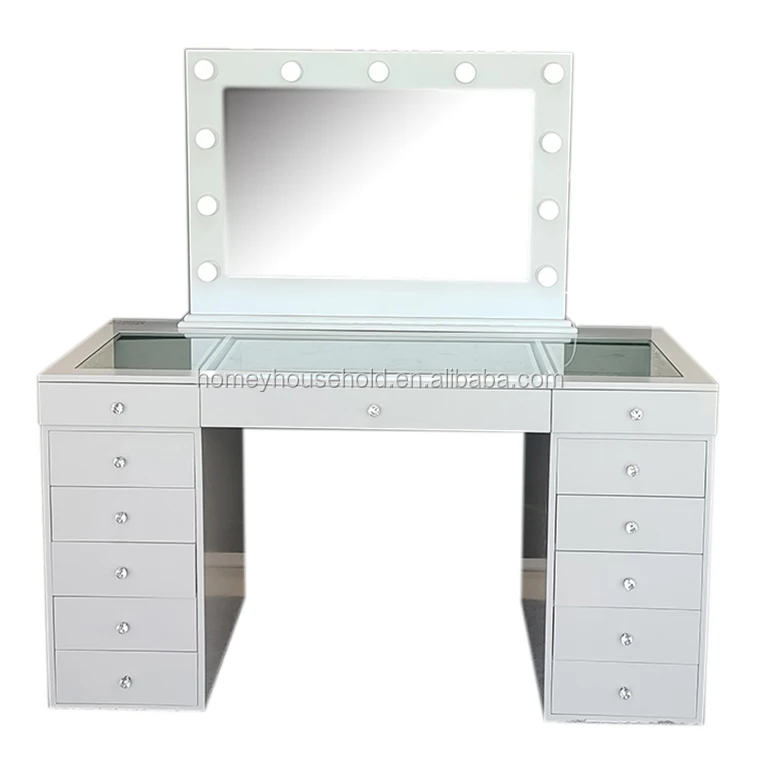 
2020L makeup working table dressing table with drawers wooden vanity table with led mirrors bathroom hair styles lighted mirror 
