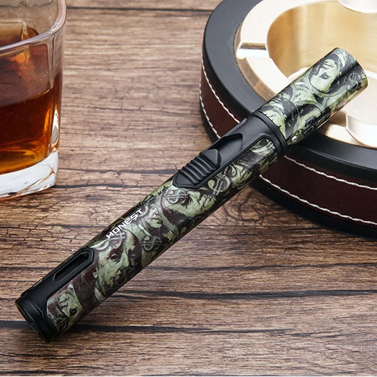 Hot selling Honest Brand Single Flame Torch Jet Lighters CUSTOM LOGO BBQ Kitchen Windproof Slim Pen Portable Cigar Lighter