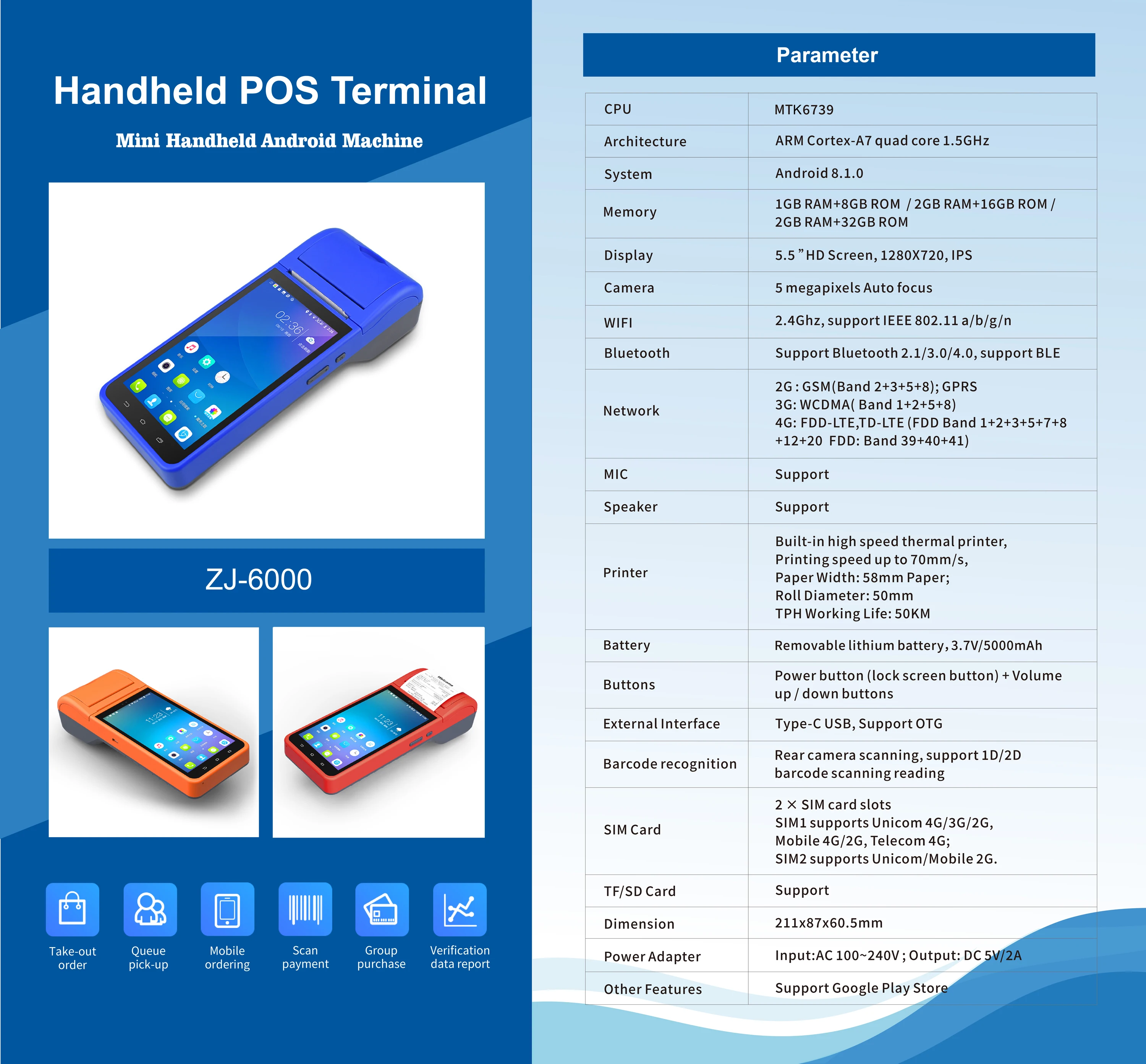 Handheld 5.5 Inch Pos Terminal Machine Smart Android Pos System Android 8.1 Payment Pos With 58mm Thermal Printer Cash Register