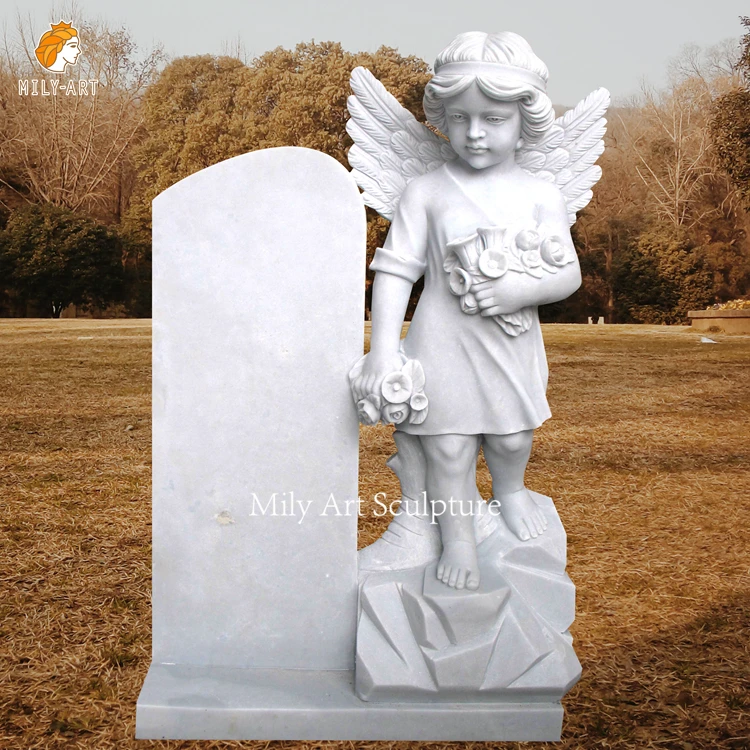 Cemetery Natural Stone Hand Carved White Stone Marble Tombstone Baby Angel