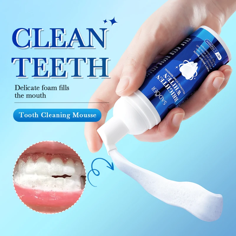 SADOER Private Label 60ml Foam Toothpaste Mint Flavor Tooth Mousse Teeth Whitening cleaning Foam For Daily Dental Care
