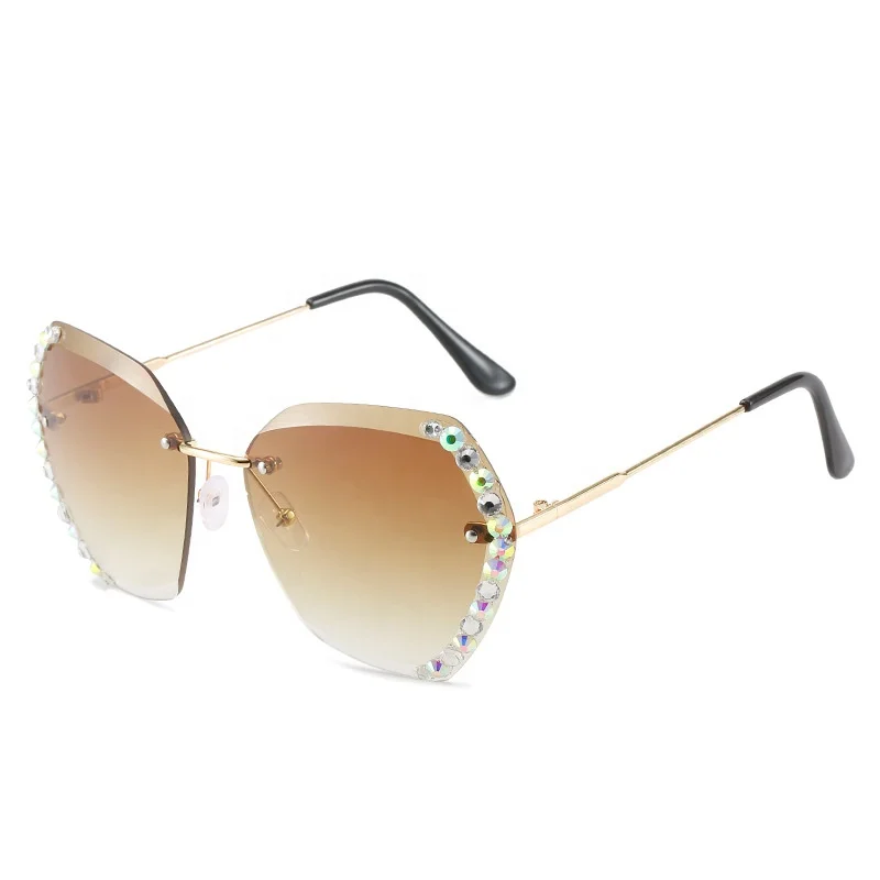 Boxun New Style Personal Frameless Crystal Glasses Uv 400 Diamonds Hot Selling Fashion Bling 2022 Sunglasses
