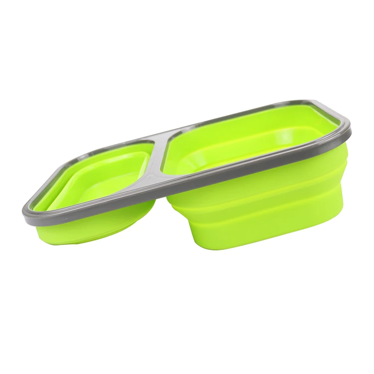 Use in microwave refrigerator Leak-proof collapsible silicone lunch box with compartments and acutlery