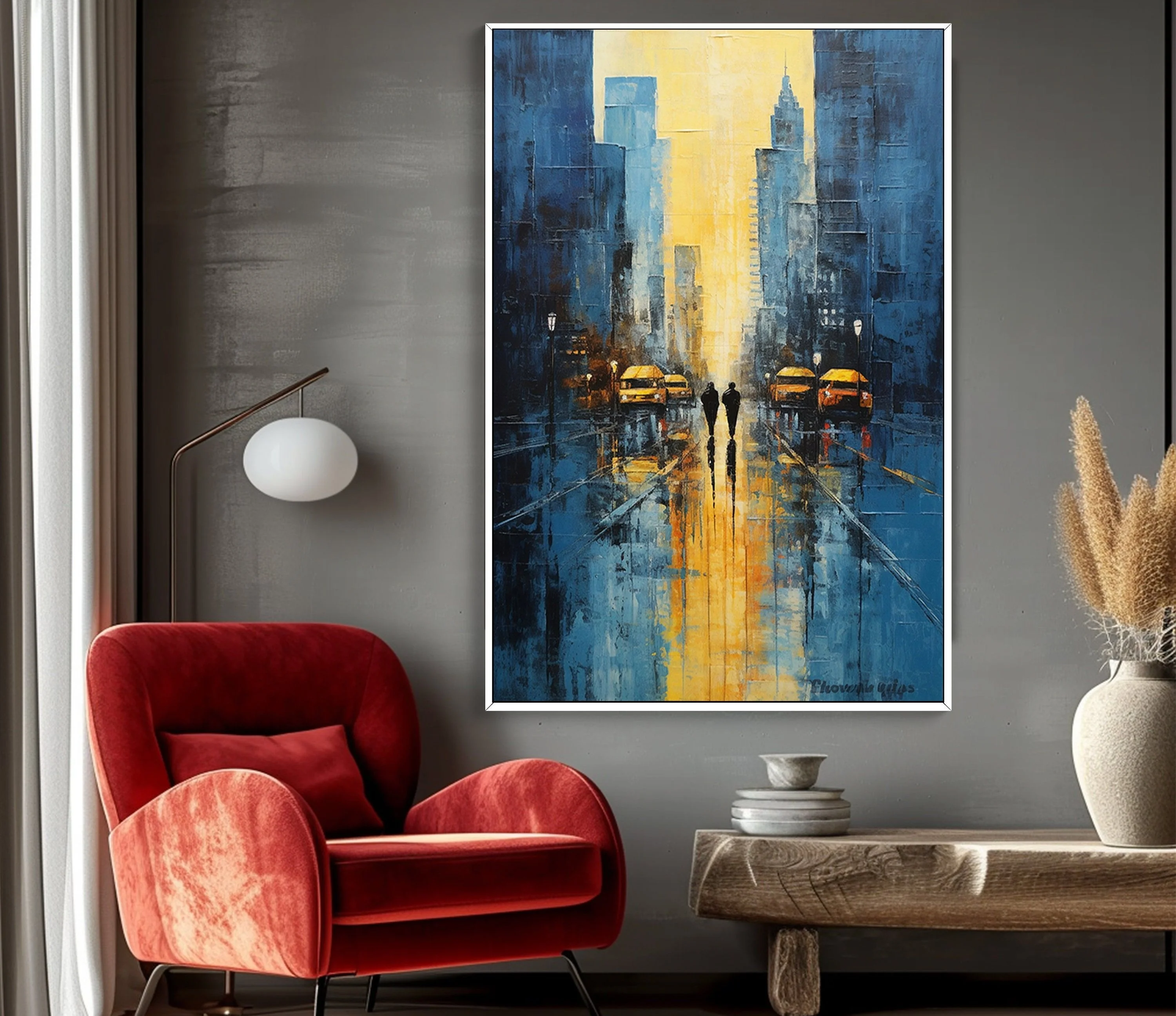 Handmade Abstract Oil Painting on Canvas Thick Texture City Landscape Wall Art Picture Home Decor Wall Frame