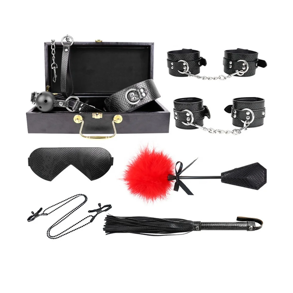 9 piece set bdsm necklace shackles bdsm product bondage bed flirting sex slave restraint print adult sex games
