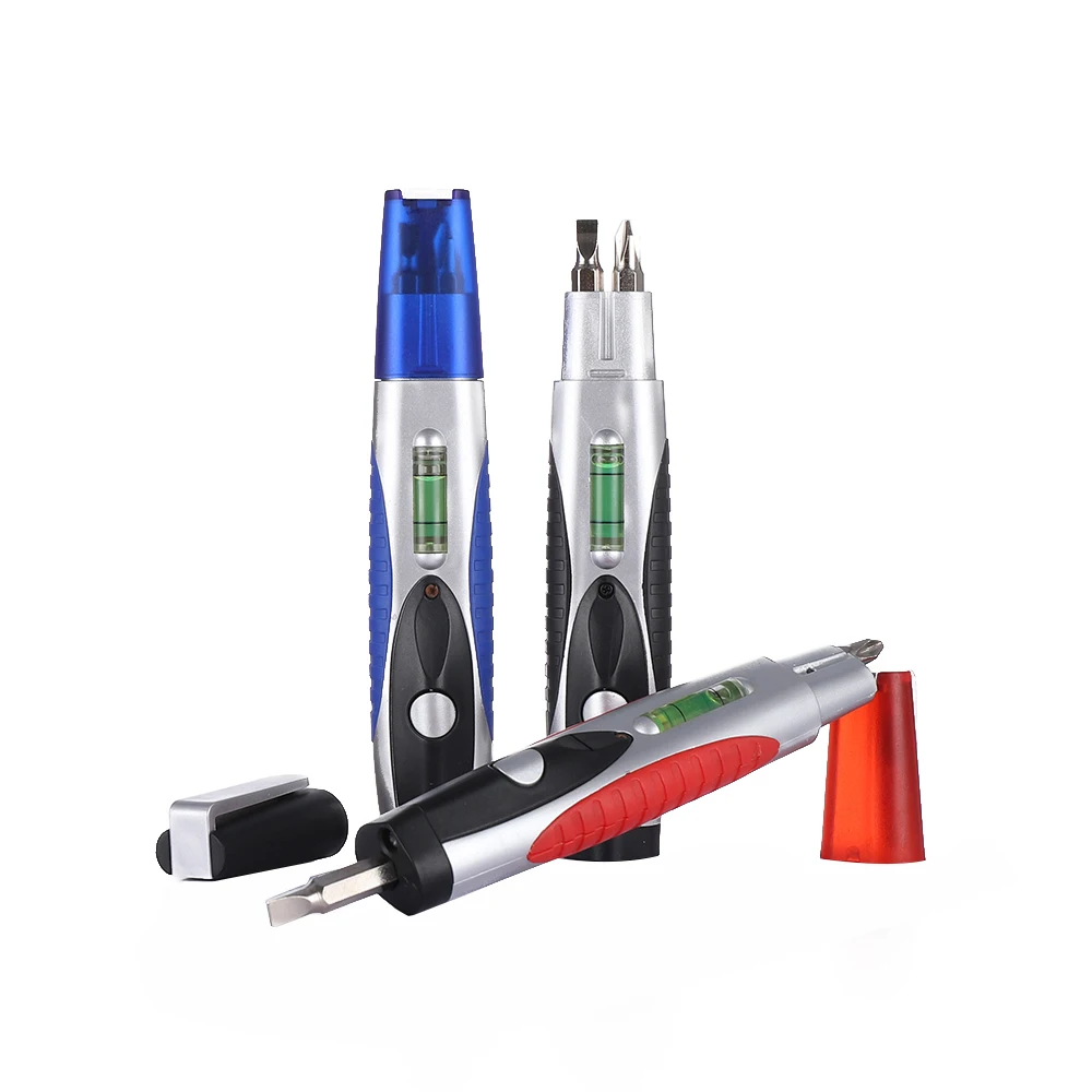 Pocket Multi-purpose 2pcs Double Head Screwdriver Tool Kit Pen with Level and Led Light