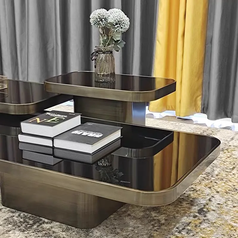 Coffee Tables Set Stainless Steel Frame Centre Tables 2-piece New Design Gold/glass for Center Living Room Furniture Gold Metal