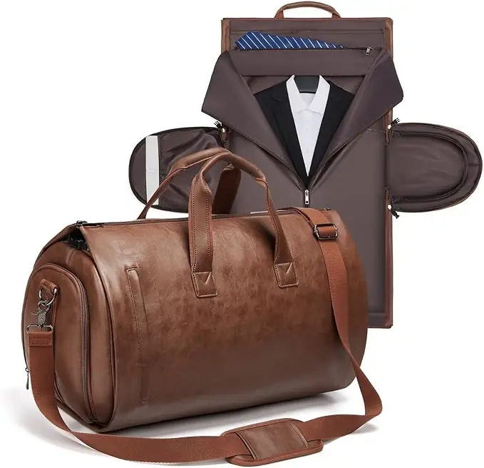 Custom Garment Duffel Bag for Travel, Waterproof PU leather Convertible Carry on Weekender Garment Bag with Shoes Pocket